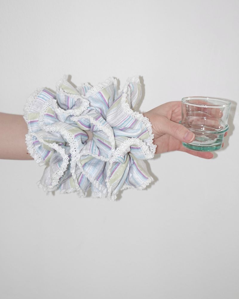 Romantic stripe ruffle scrunchie