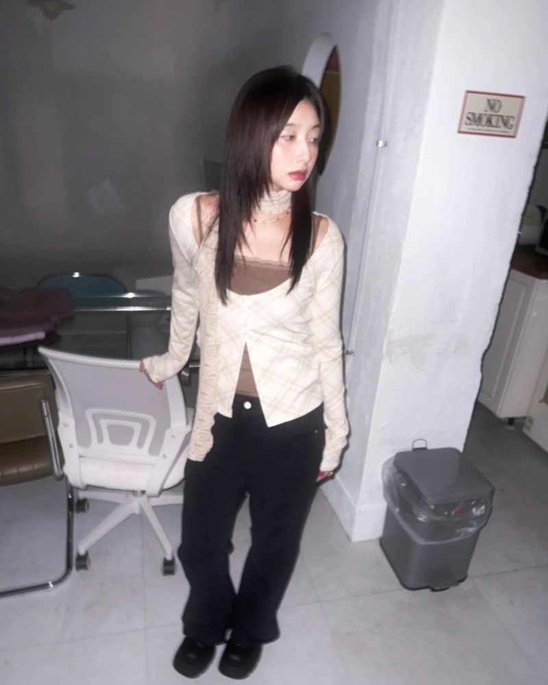 (2color) Check Back Pocket Peach Bootcut Pants