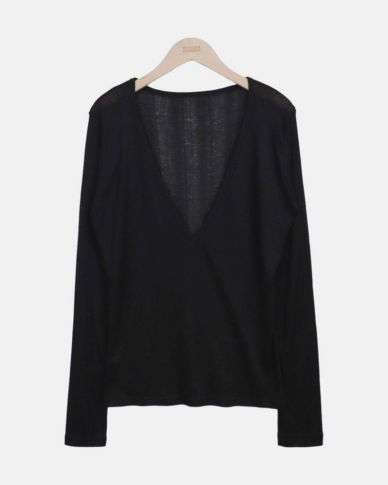 Kazel Deep V-Neck Long-Sleeve T-Shirt