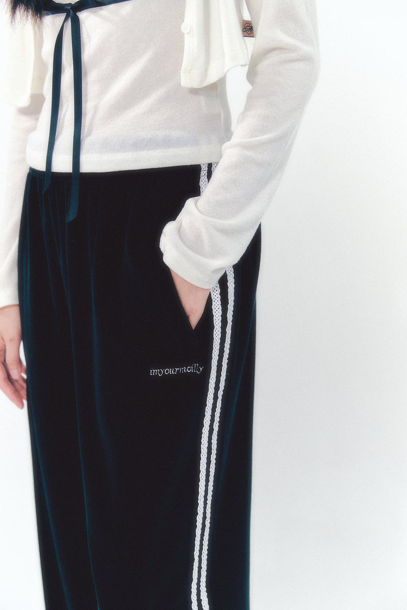 Velvet Lace Track Pants Black