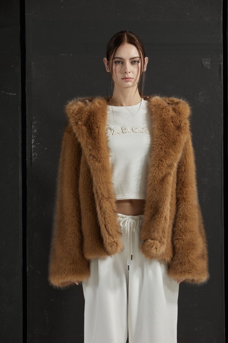 TWO TONE FUR JACKET -BROWN