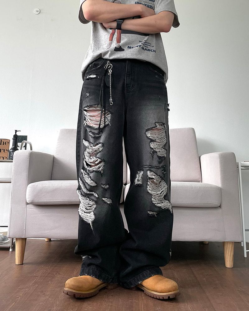 Destroyed brush denim pants