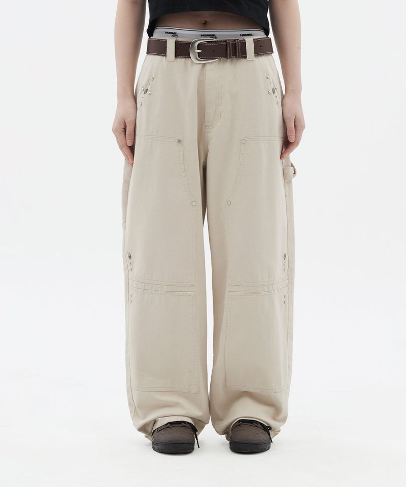 Stud Detail Carpenter Denim Pants_Ivory