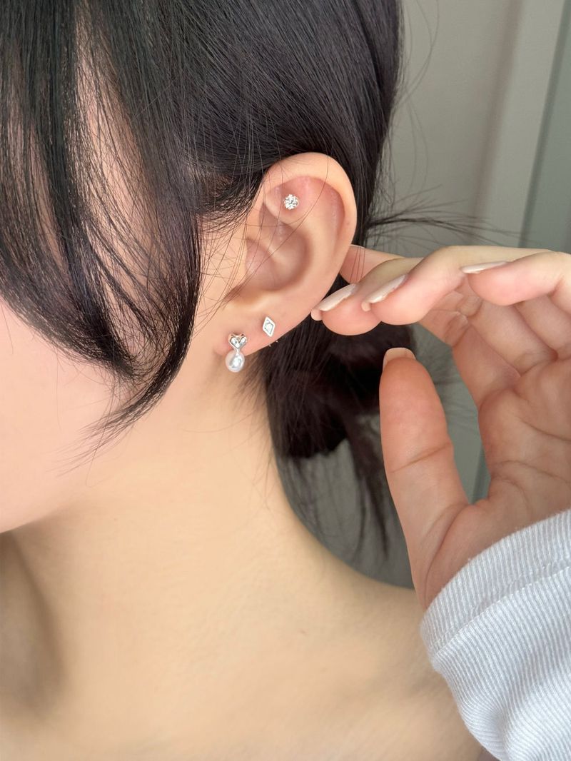 [4 set] lovely heart pearl earrings set 