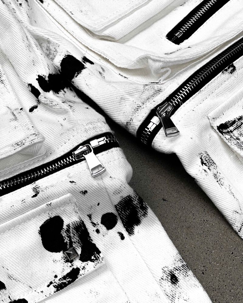 WASH-DENIM CARGO PANTS MULTI POCKET (White)