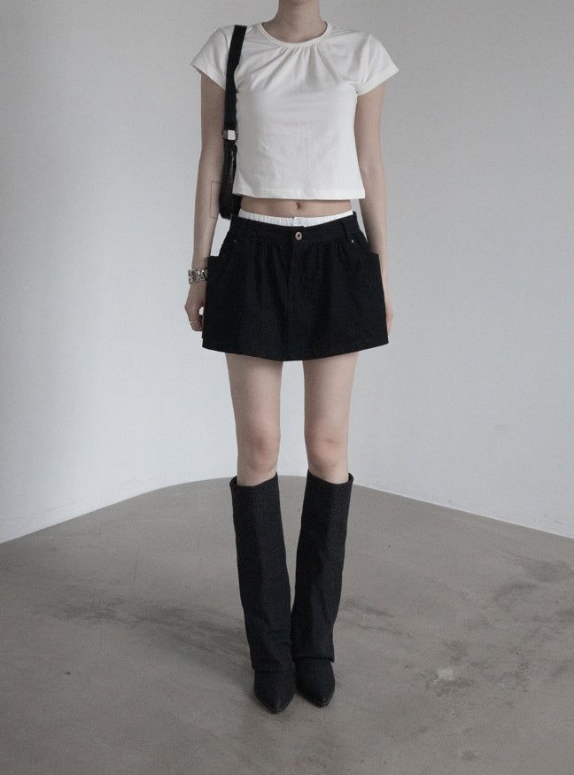 Double-waisted sagging mini skirt