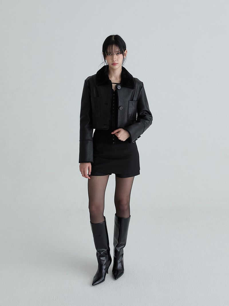 Short reversible leather mustang (Black)