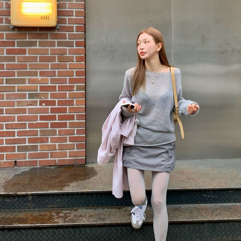 ナイロンミニスカート (Grey)