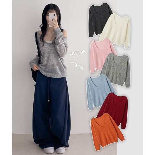 Wool Knit* Fes Loose Fit Deep V-Neck Knit (7 colors)