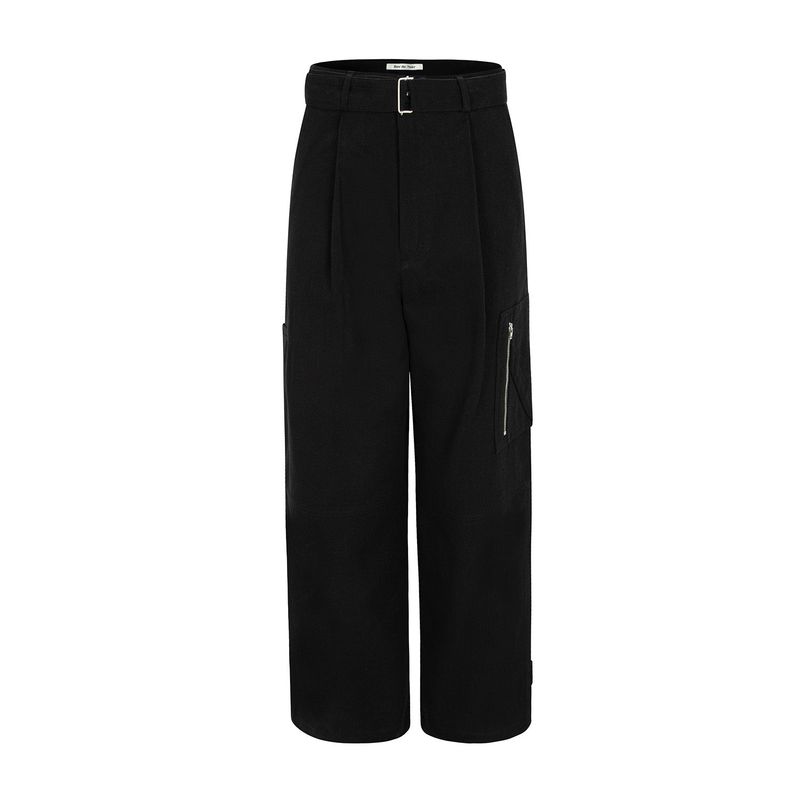 Belted Carpenter Cotton Pants (Black)