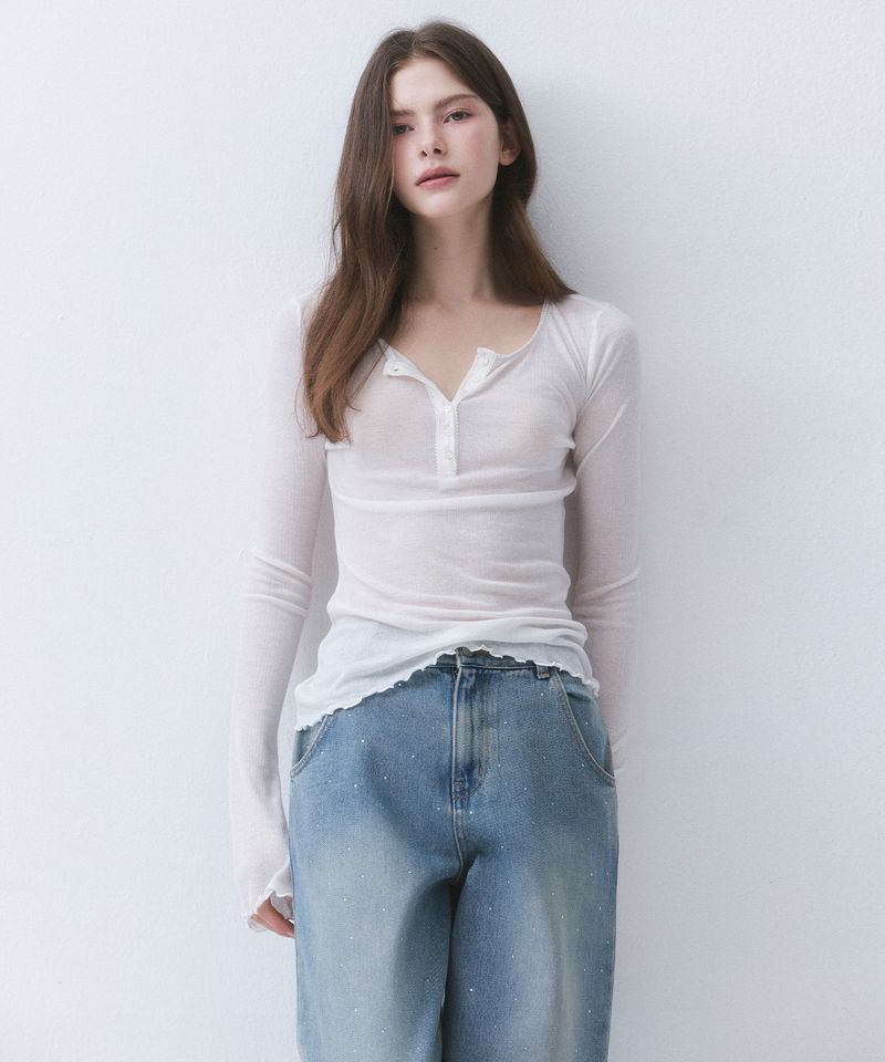 SHEER LACE BUTTON T-SHIRT_TT6S204IV