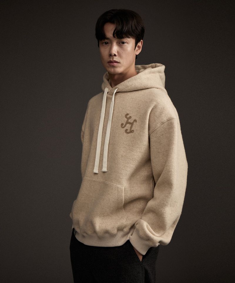 MOHAIR WOOL CASHMERE BLENDED HOODIE BEIGE