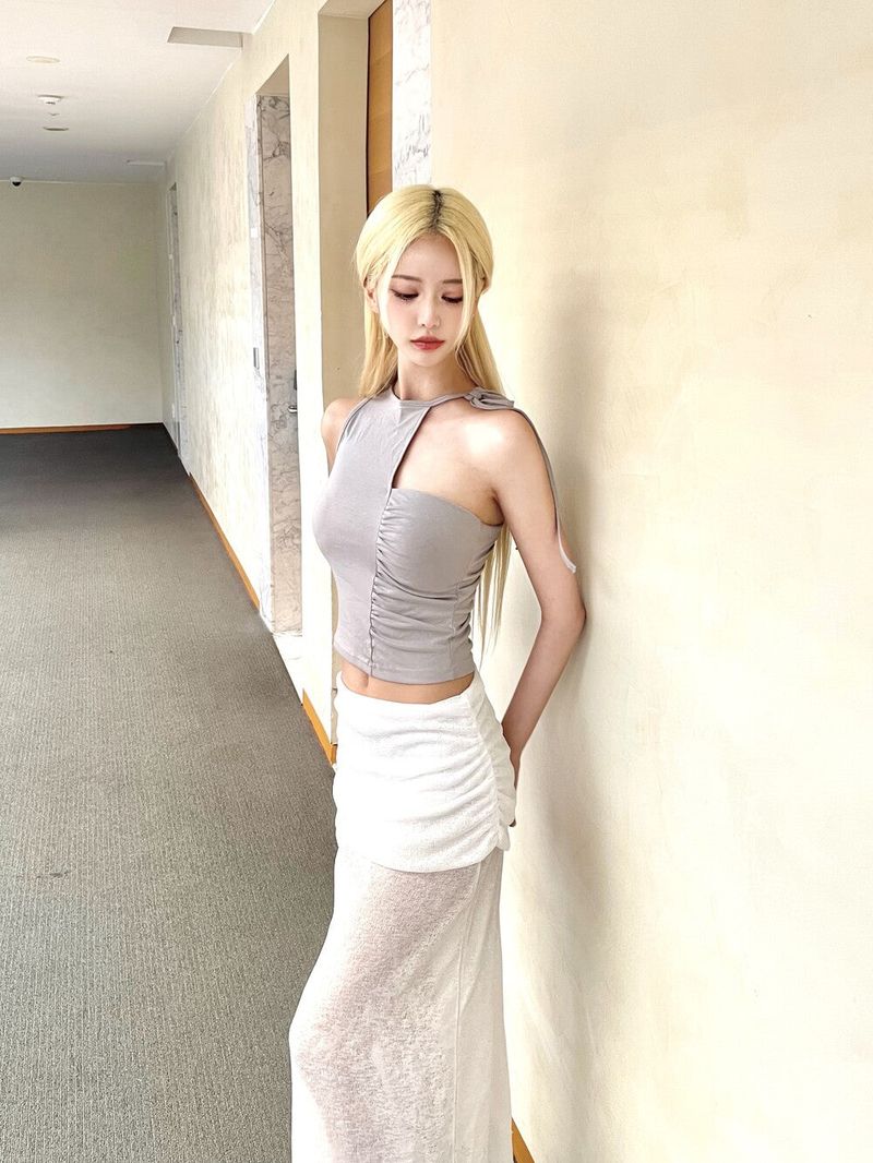 1380. Knit see-through flap long sk (2color)