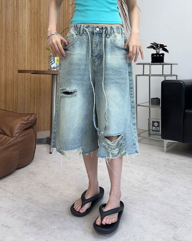 Hike Damaged Bermuda Denim