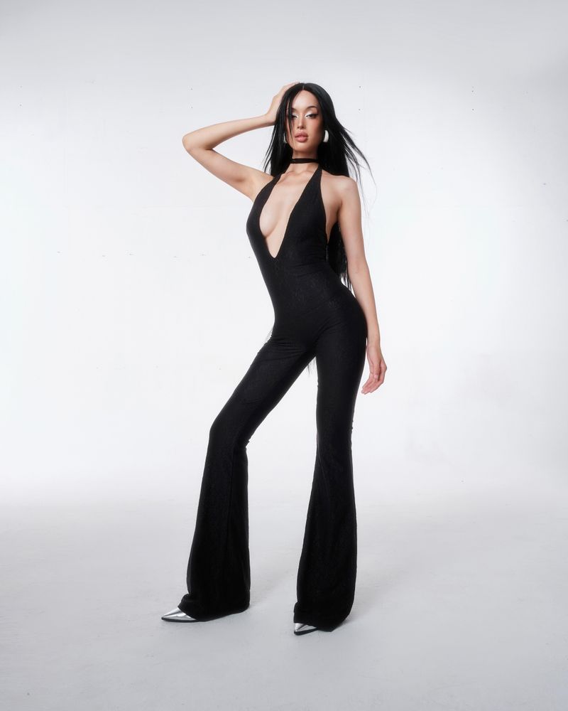 BB Plunge Neck Lace Jumpsuit