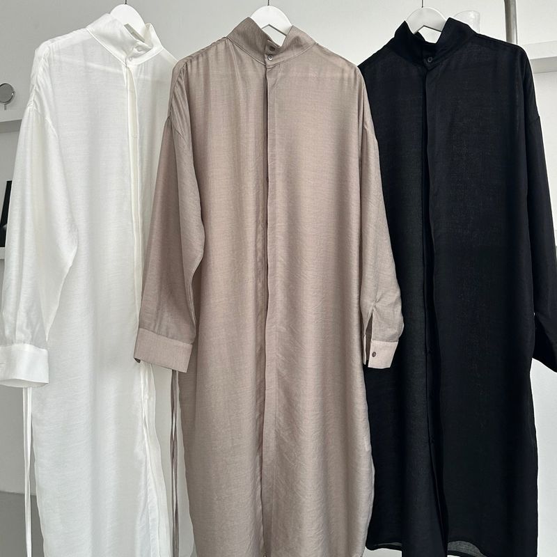 Shine Neck Long Shirt - 3colors