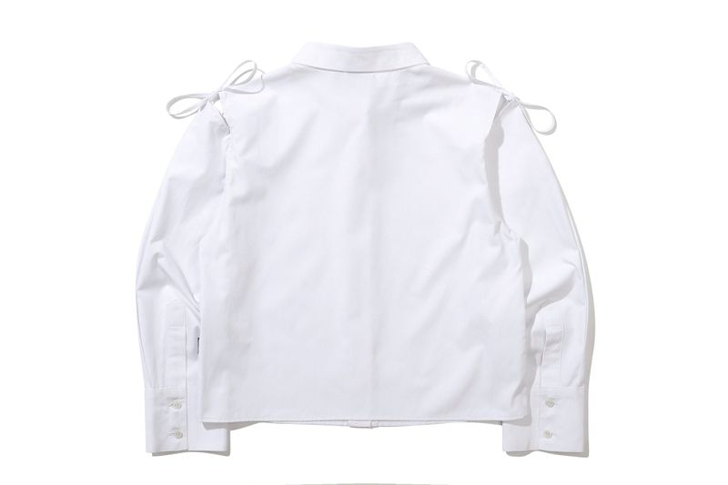 SHOULDER OPEN RIBBON SHIRT_WHITE