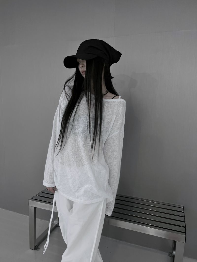 linen see-through long sleeve T (2color)