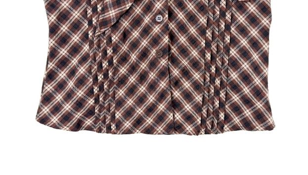 Ession Ribbon Puff V-Neck Check Shirt