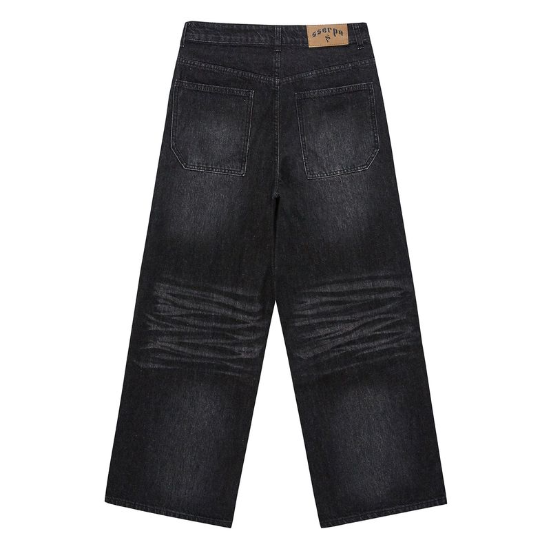 Double Knee Carpenter Wide Denim Pants Black