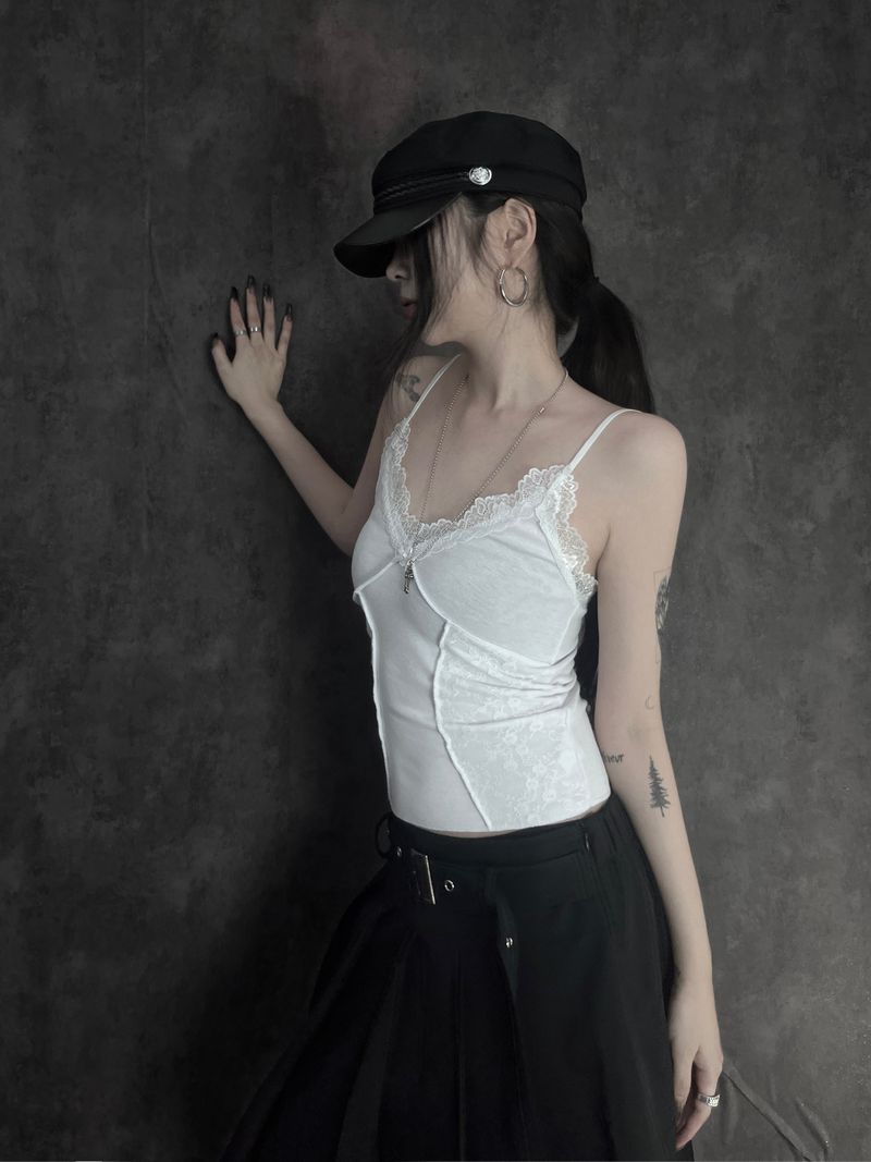 spring lace ribbon sleeveless (2color)