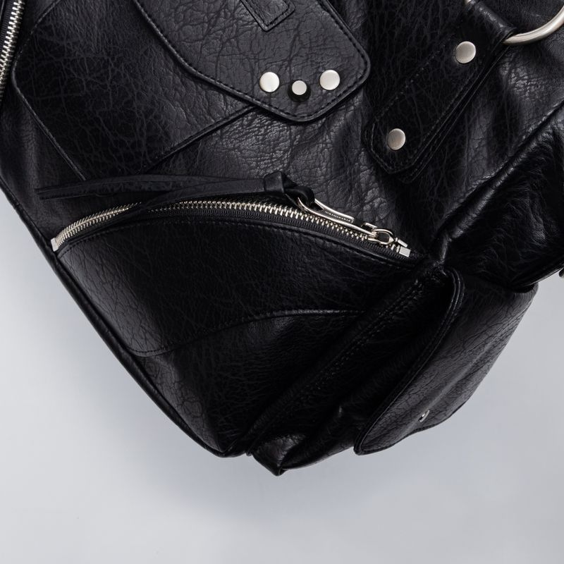 Studded Leather Shoulder Bag (Black)