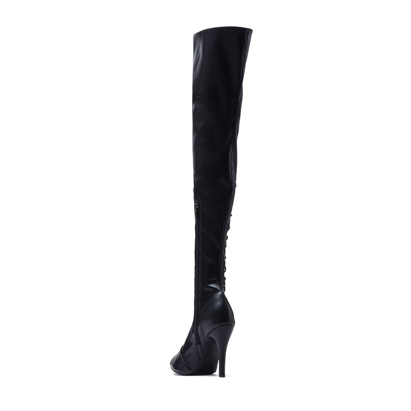 Side Point Open Toe Boots Heel(Black)