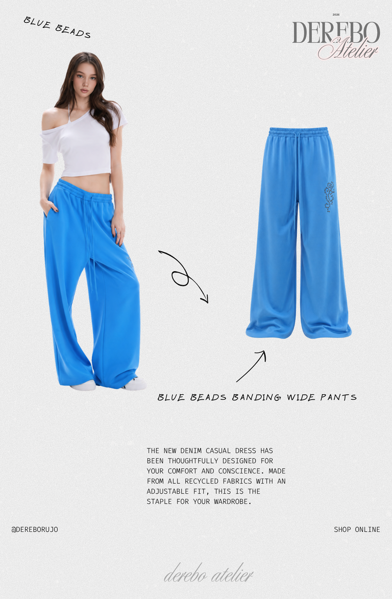 Blue beads banding wide pants