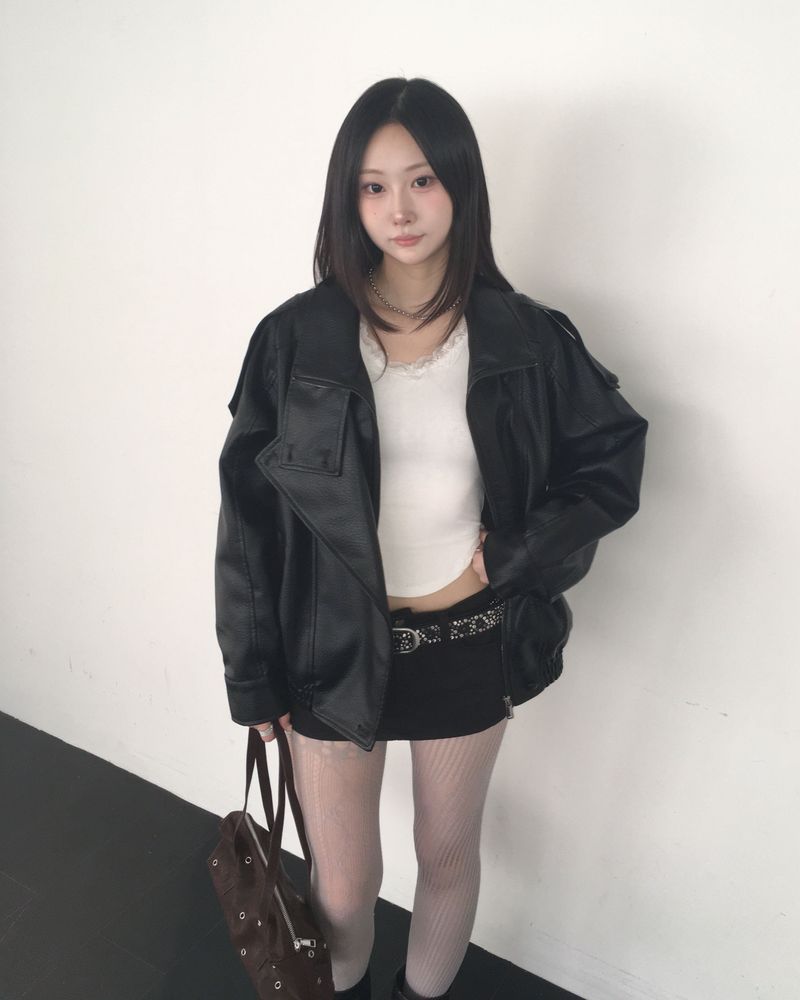 High neck leather jacket