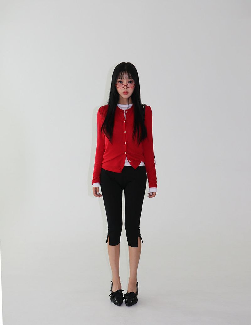 Fluffy and basic plain long-sleeved T-shirt