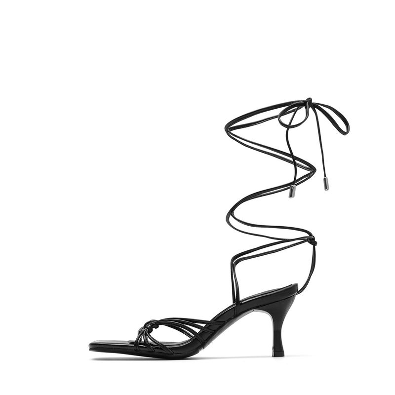 Metallic Lace-Up Sandal Heel(Gold)