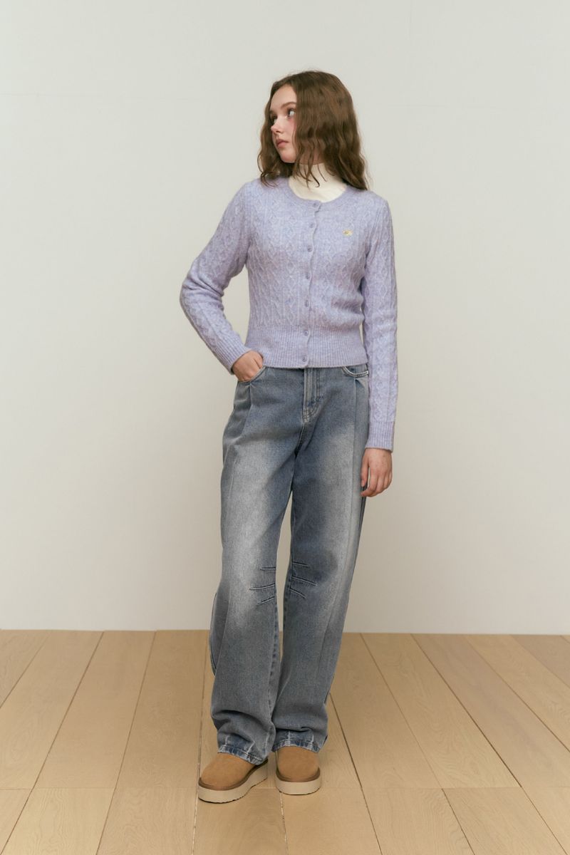 SMALL CHERRY CABLE KNIT CARDIGAN [LAVENDER]
