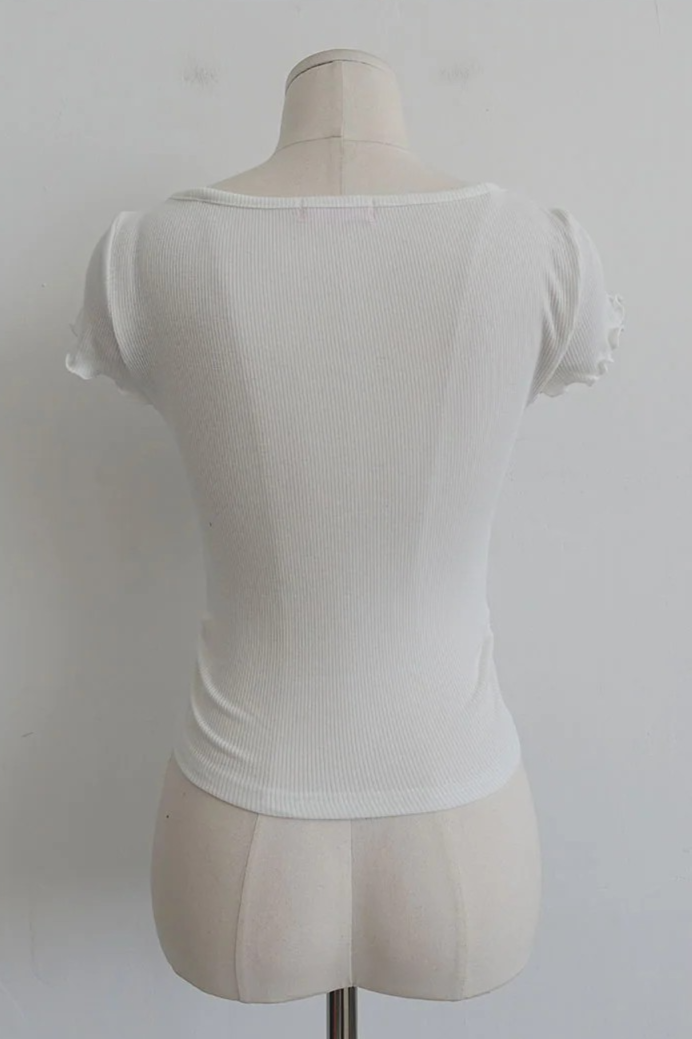 RUFFLE-TRIM RIBBED BABY TEE (4COLORS!)