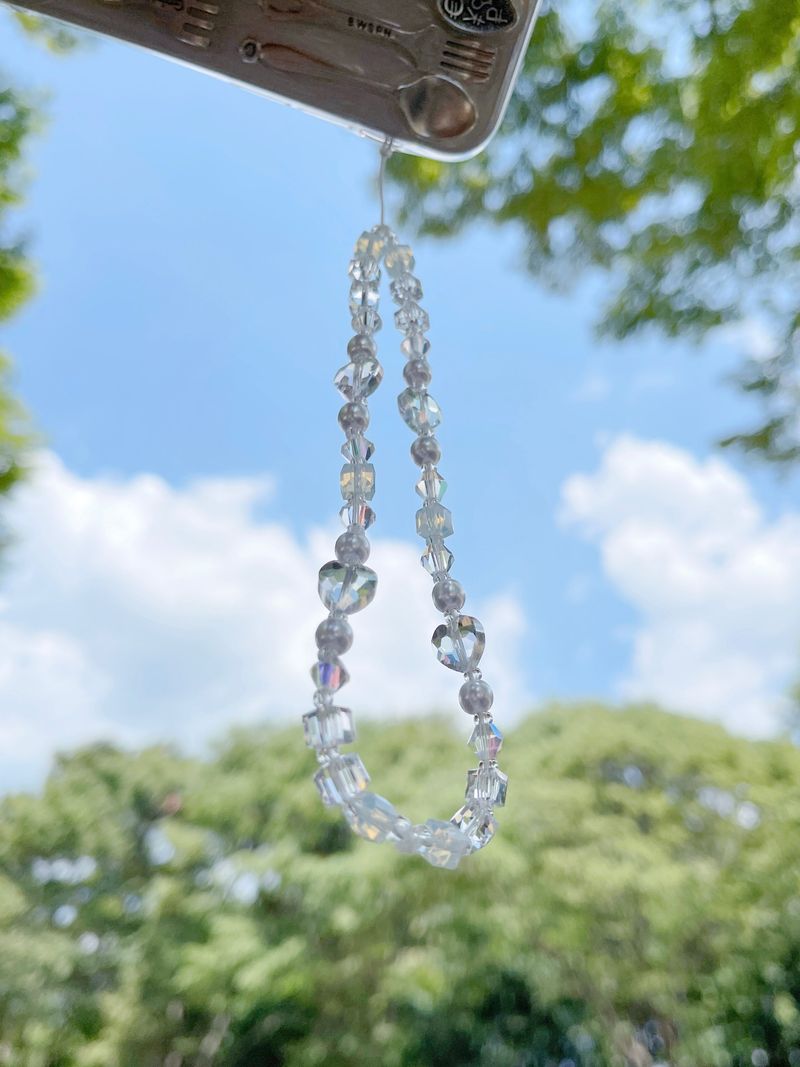 Clear White Heart Me Crystal Phone Strap