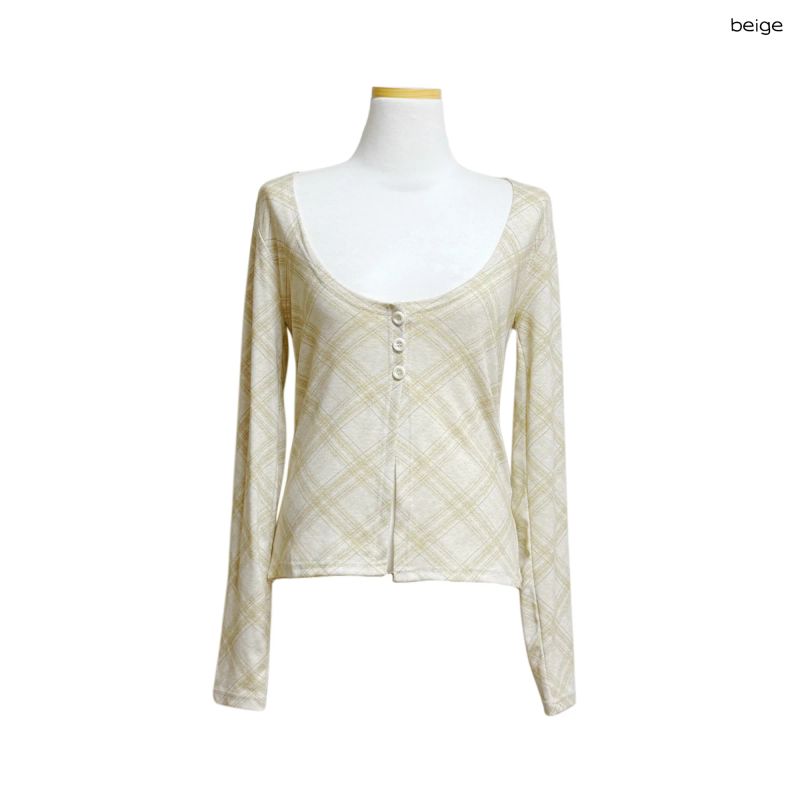 (3color) Blurred Argyle Slit Cardigan
