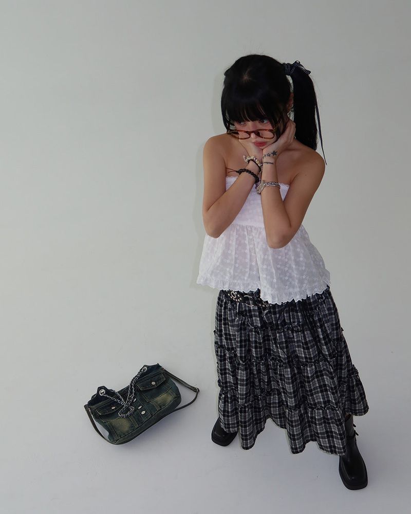 Morigirl Vintage Checkered Long Skirt