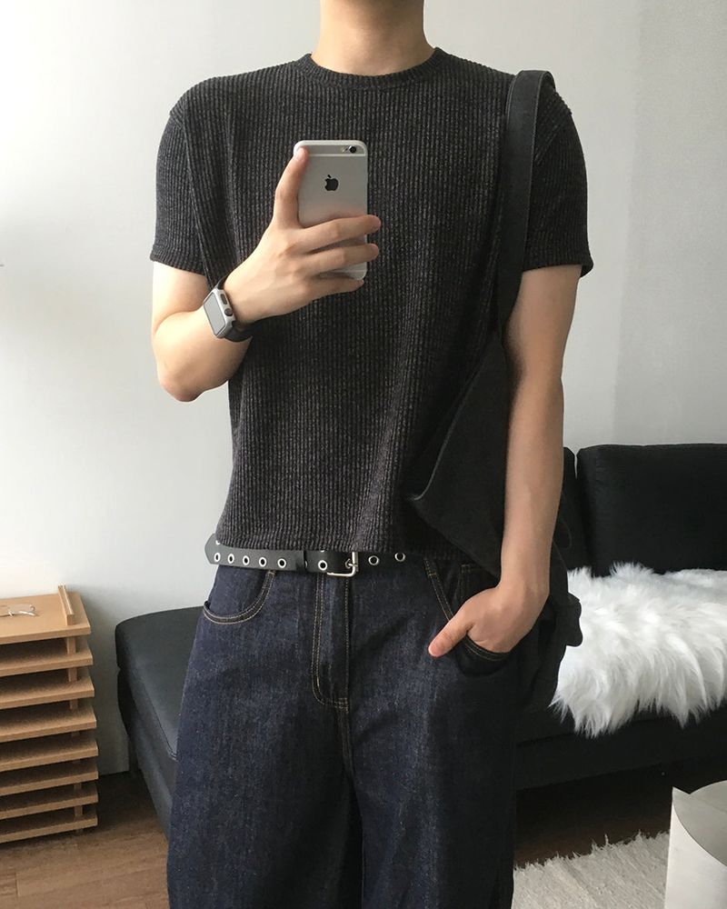 Ribbed Two-Tone Muscle Fit Short Sleeve
