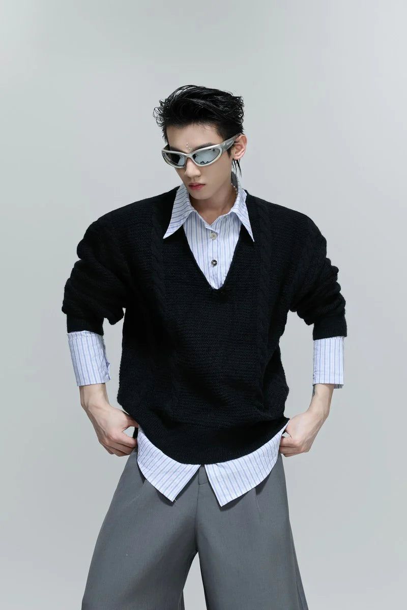 Argue Cultureの「Layered V-Neck Cable Knit Sweater（Tops）」