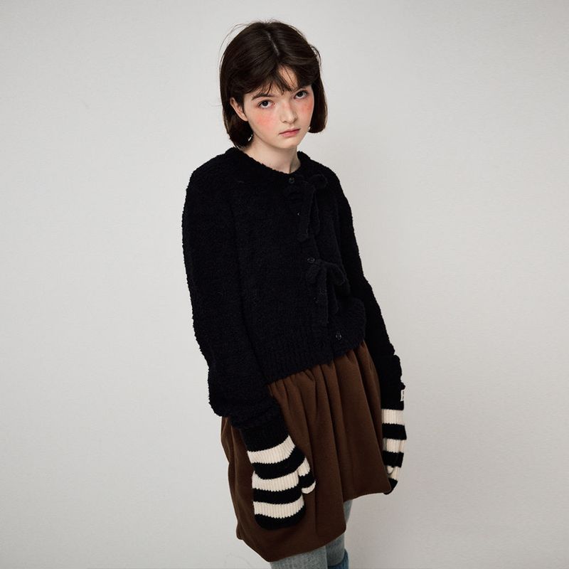 STRIPE MITTENS, BLACK+IVORY