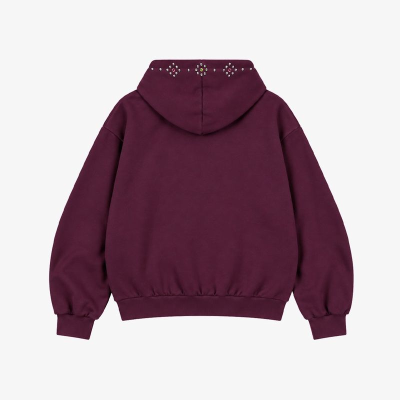 Rhinestone Zip-Up Hoodie_Bordeaux
