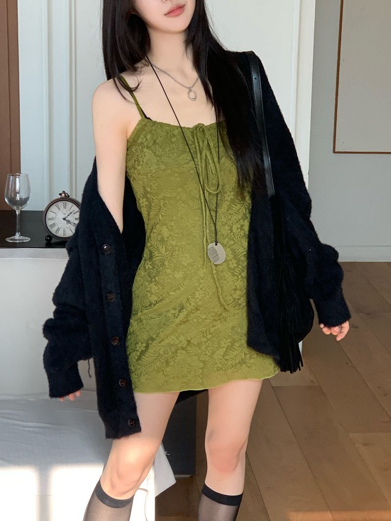 Lumi square Lace String Mini Dress
