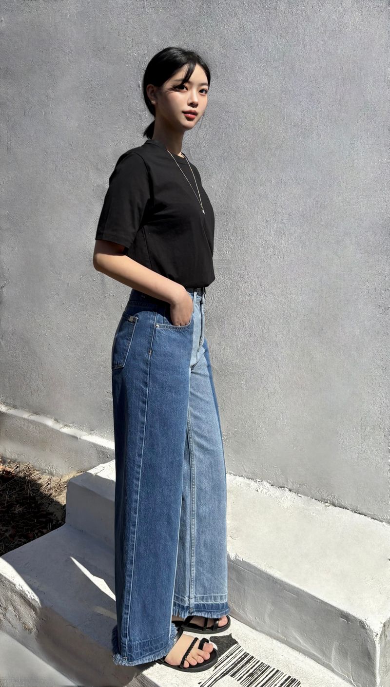 3RD REORDER TWO-TONE CONTRAST DENIM PANTS code 25006