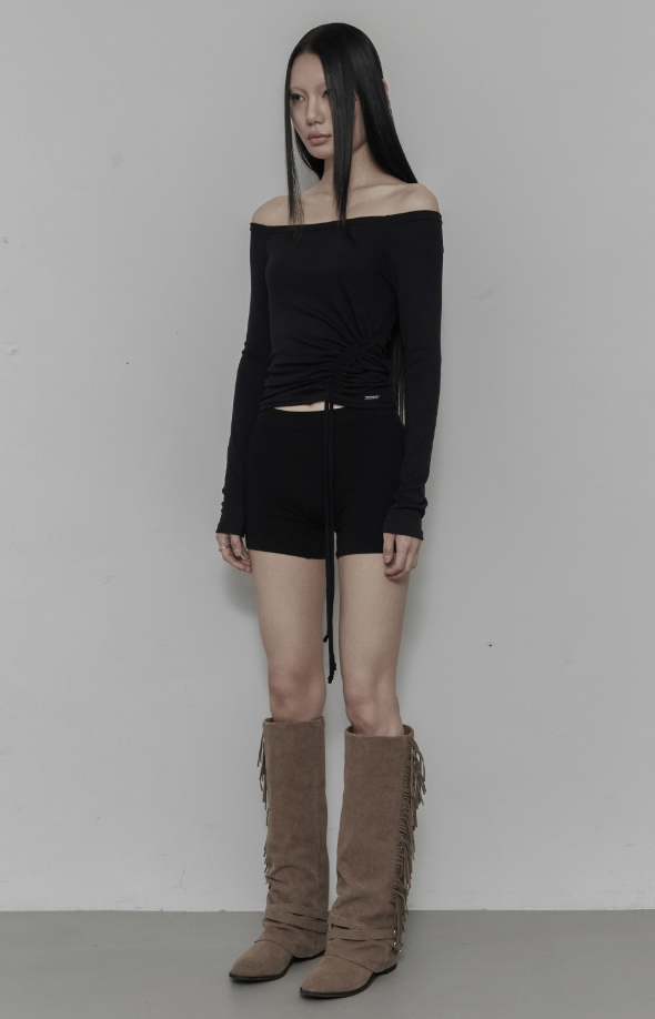 [mnem] Flip Shirring Off-Shoulder