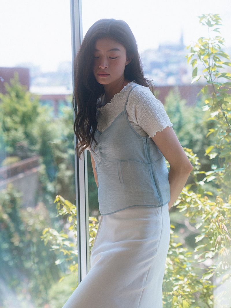 Shirring Bustier Top - Sky blue