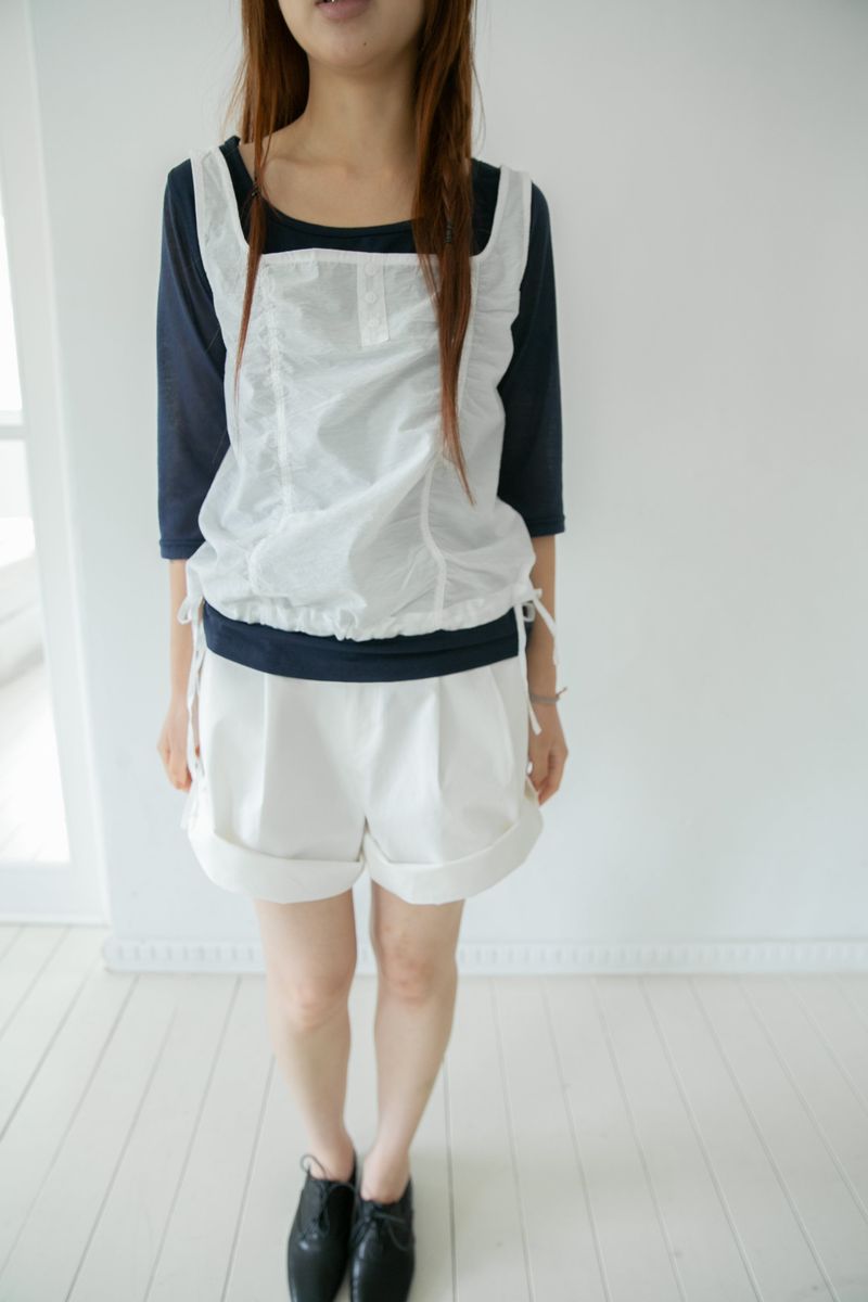 button shirring square neck sleeveless top(2colors)