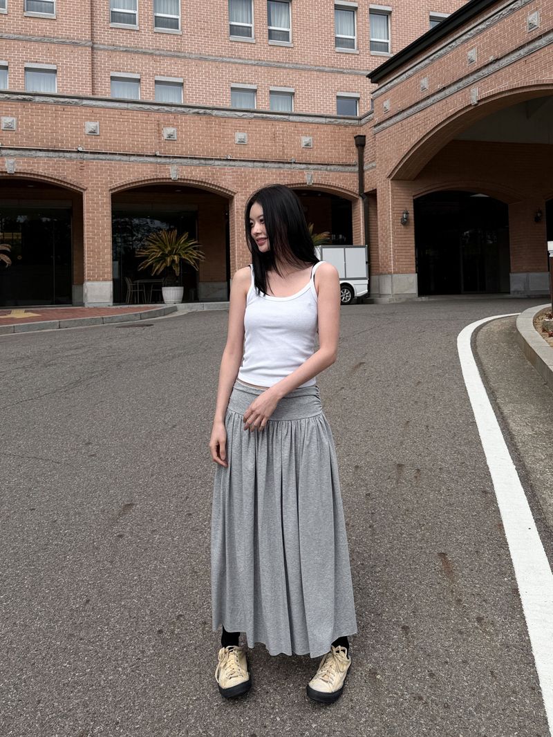 SWEAT SHIRRING MIDI SKIRT