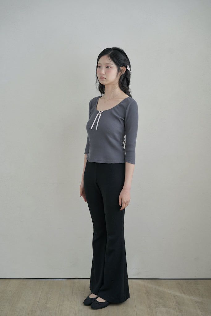 バタフライポイントシャーリングトップス - dark grey