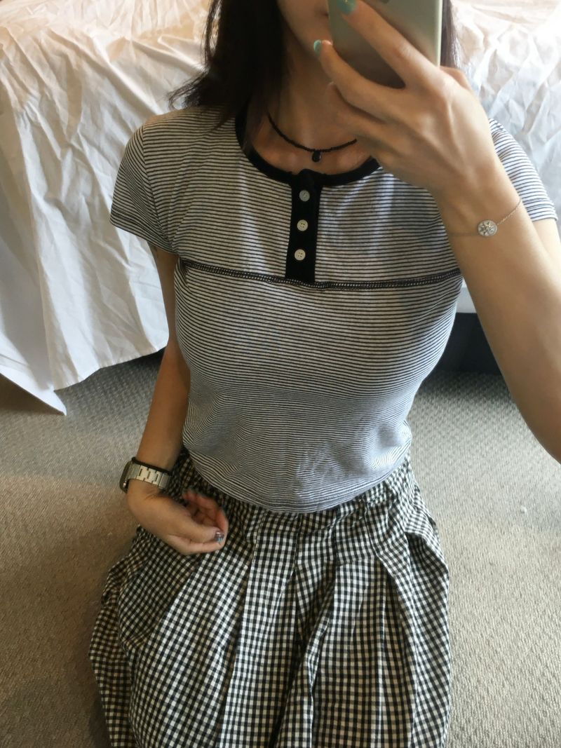 Picnic Half Button T-Shirt (4c)
