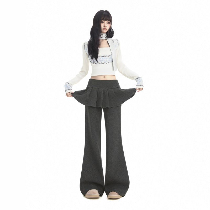 Layered Pleated Skirt Flare Pants