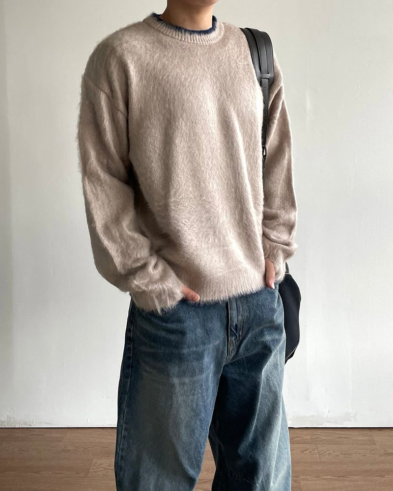 Moss Hairy Contrast Knit
